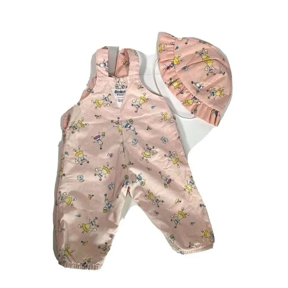 Rare Vintage OshKosh B’gosh Vestbak Overalls Girls‎ 6 9 M Matching Hat Ice cream